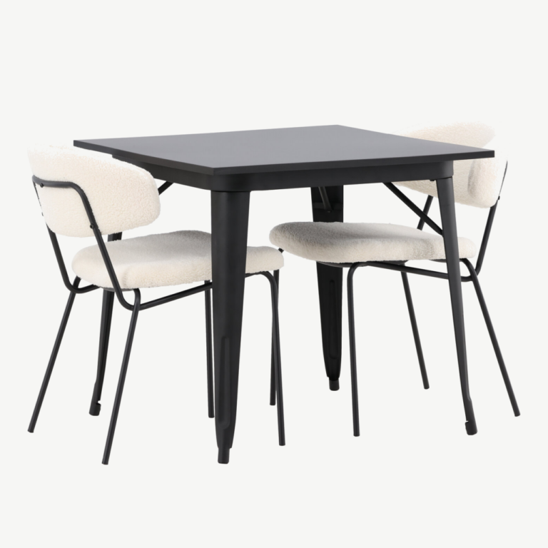 Must MDF söögilaud Tempe ja valge buklee söögitool Chico - GR22996