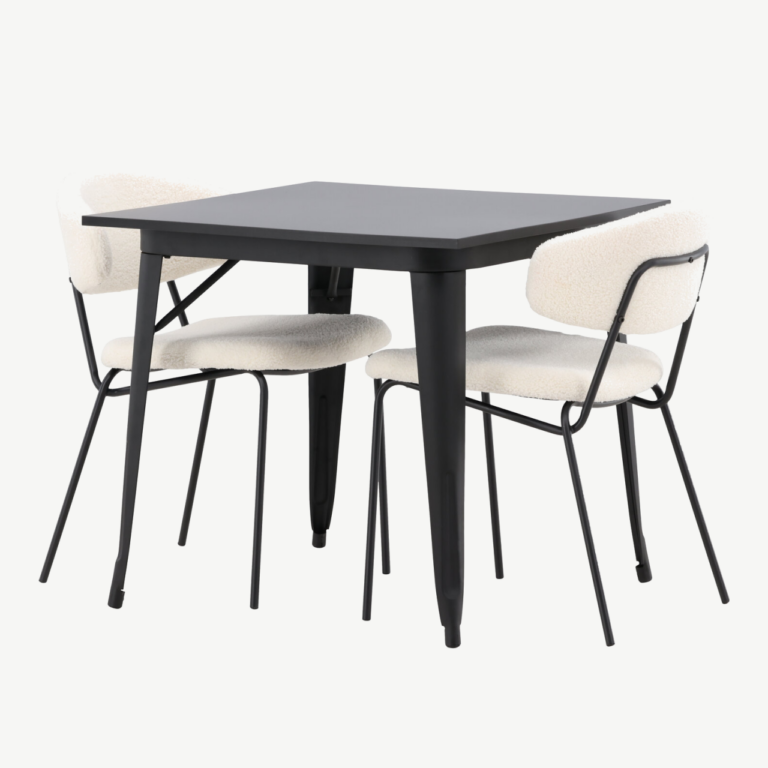 Must MDF söögilaud Tempe ja valge buklee söögitool Chico - GR22996