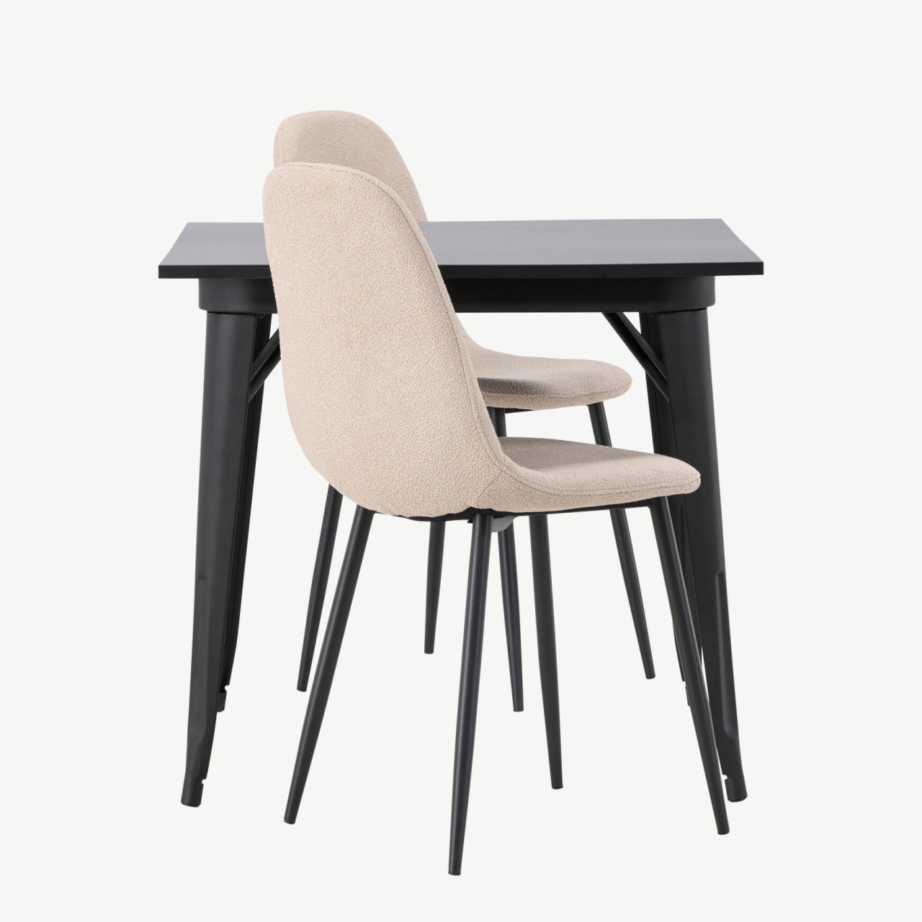 Must MDF söögilaud Tempe koos beežide bukleetoolidega Polar (80×80 cm), GR23902 – 2