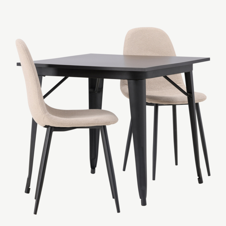 Must MDF söögilaud Tempe koos beežide bukleetoolidega Polar (80x80 cm) - GR23902