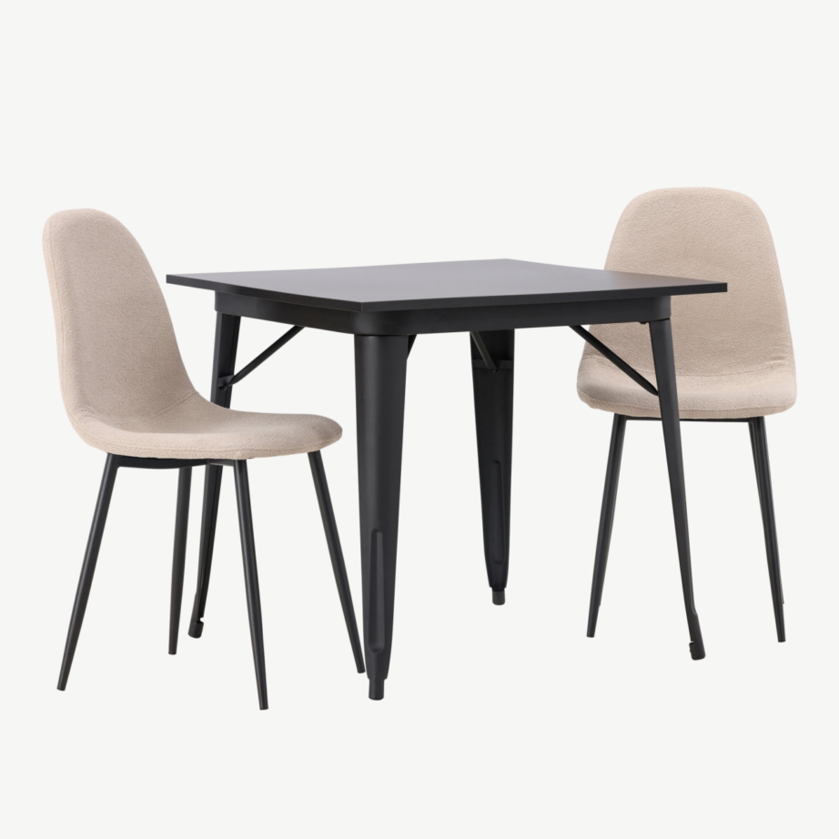 Must MDF söögilaud Tempe koos beežide bukleetoolidega Polar (80×80 cm), GR23902 – 4