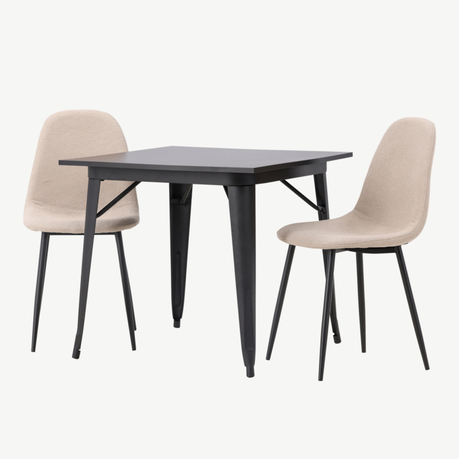 Must MDF söögilaud Tempe koos beežide bukleetoolidega Polar (80×80 cm), GR23902
