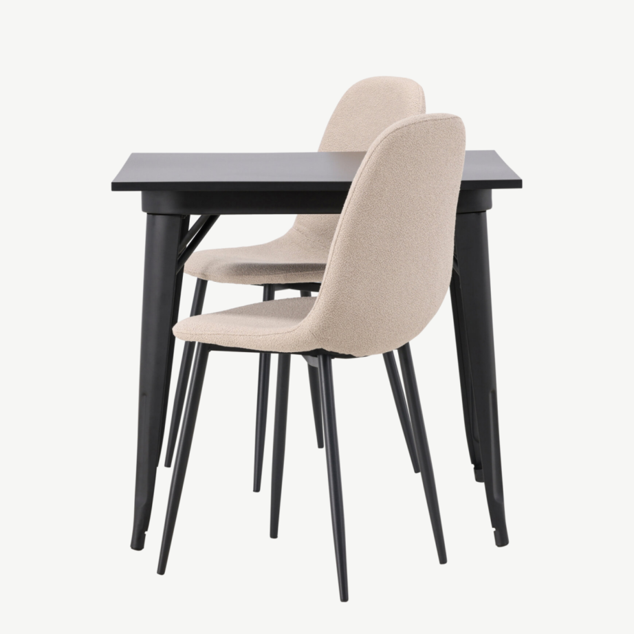 Must MDF söögilaud Tempe koos beežide bukleetoolidega Polar (80×80 cm), GR23902 – 7