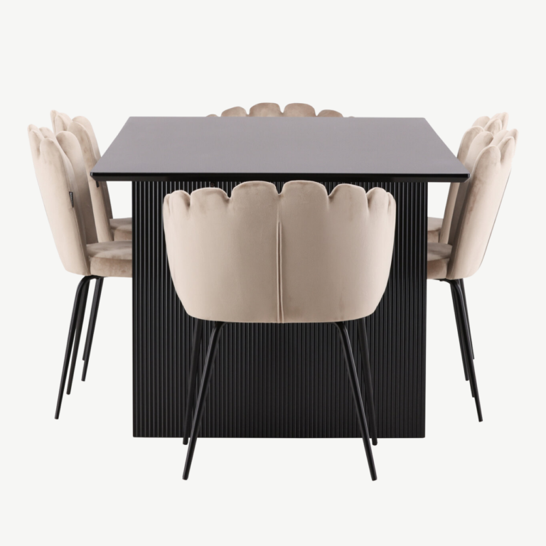 Must MDF söögilaud Vail ja beežid velvetist söögitoolid Limhamn - GR22957
