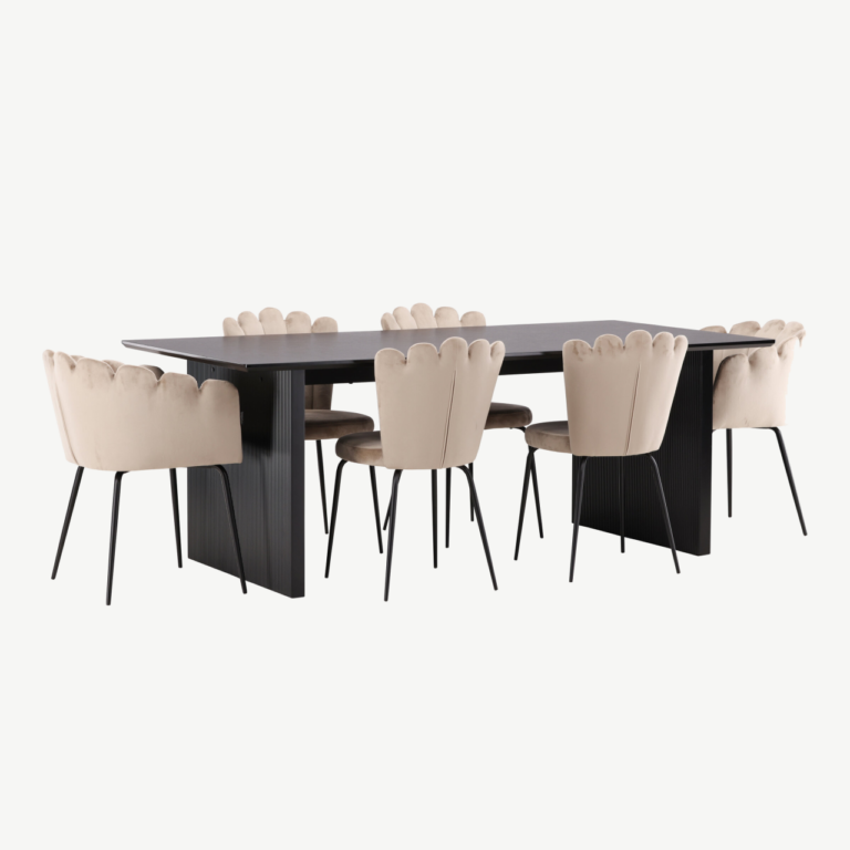 Must MDF söögilaud Vail ja beežid velvetist söögitoolid Limhamn - GR22957