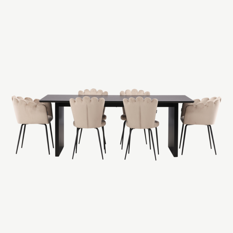 Must MDF söögilaud Vail ja beežid velvetist söögitoolid Limhamn - GR22957