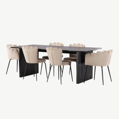 Must MDF söögilaud Vail ja beežid velvetist söögitoolid Limhamn - GR22957