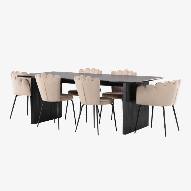 Must MDF söögilaud Vail ja beežid velvetist söögitoolid Limhamn - GR22957