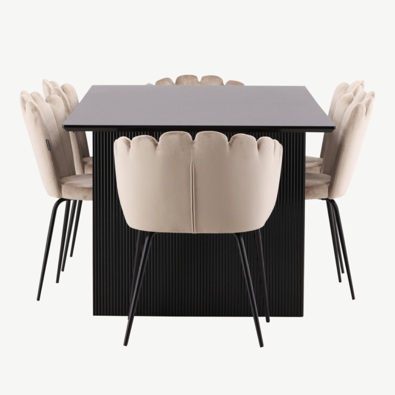 Must MDF söögilaud Vail ja beežid velvetist söögitoolid Limhamn - GR22957