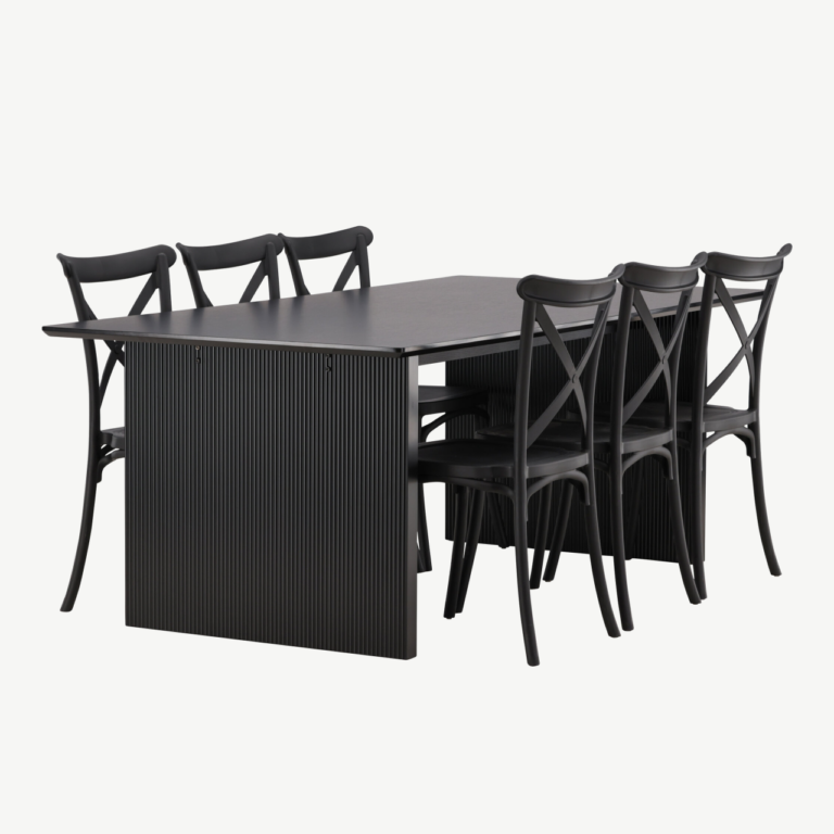 Must MDF söögilaud Vail koos Crosett musta plastiktooliga, 200x100 cm - GR22965