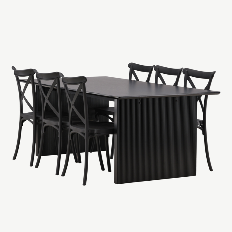 Must MDF söögilaud Vail koos Crosett musta plastiktooliga, 200x100 cm - GR22965