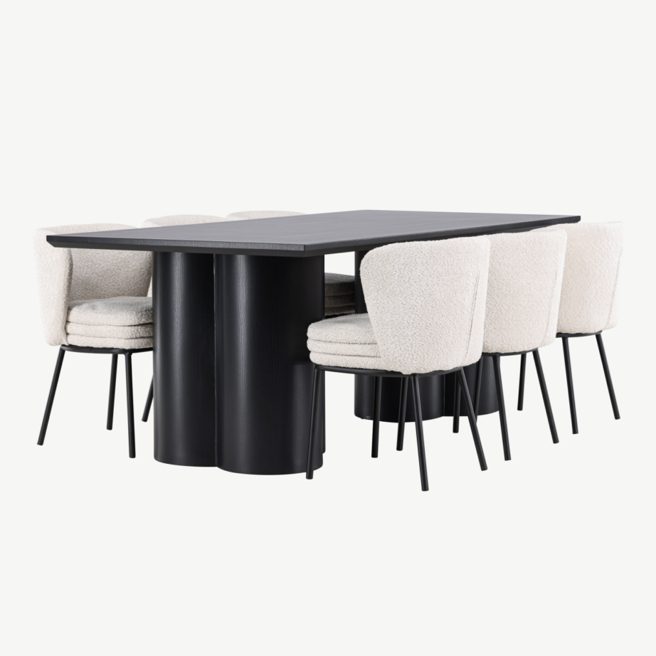 Must Olivia söögilaud ja Agnes valge buklee toolid (6-kohaline komplekt), GR24588 – 3