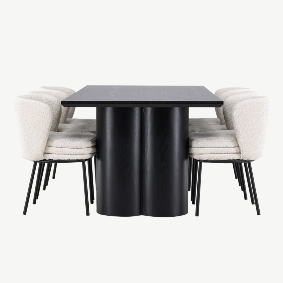 Must Olivia söögilaud ja Agnes valge buklee toolid (6-kohaline komplekt), GR24588 – 7