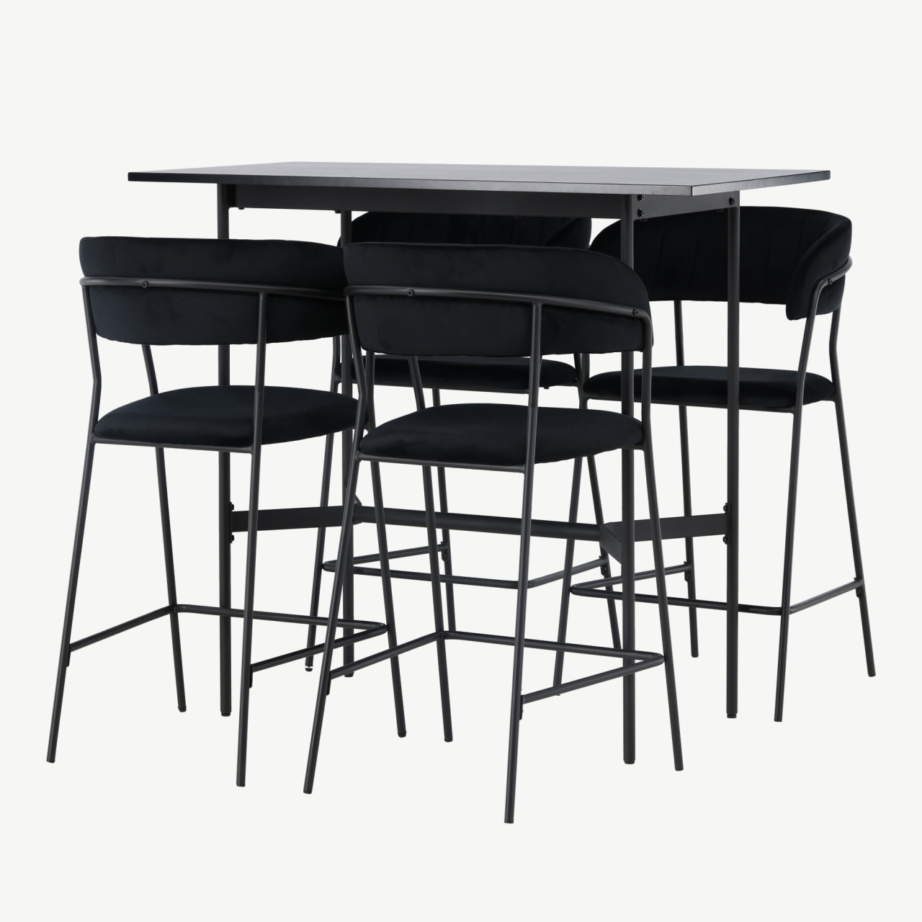 Must baarikomplekt Rax lauaga ja polsterdatud sametist Lui toolidega (120×60 cm), GR23695