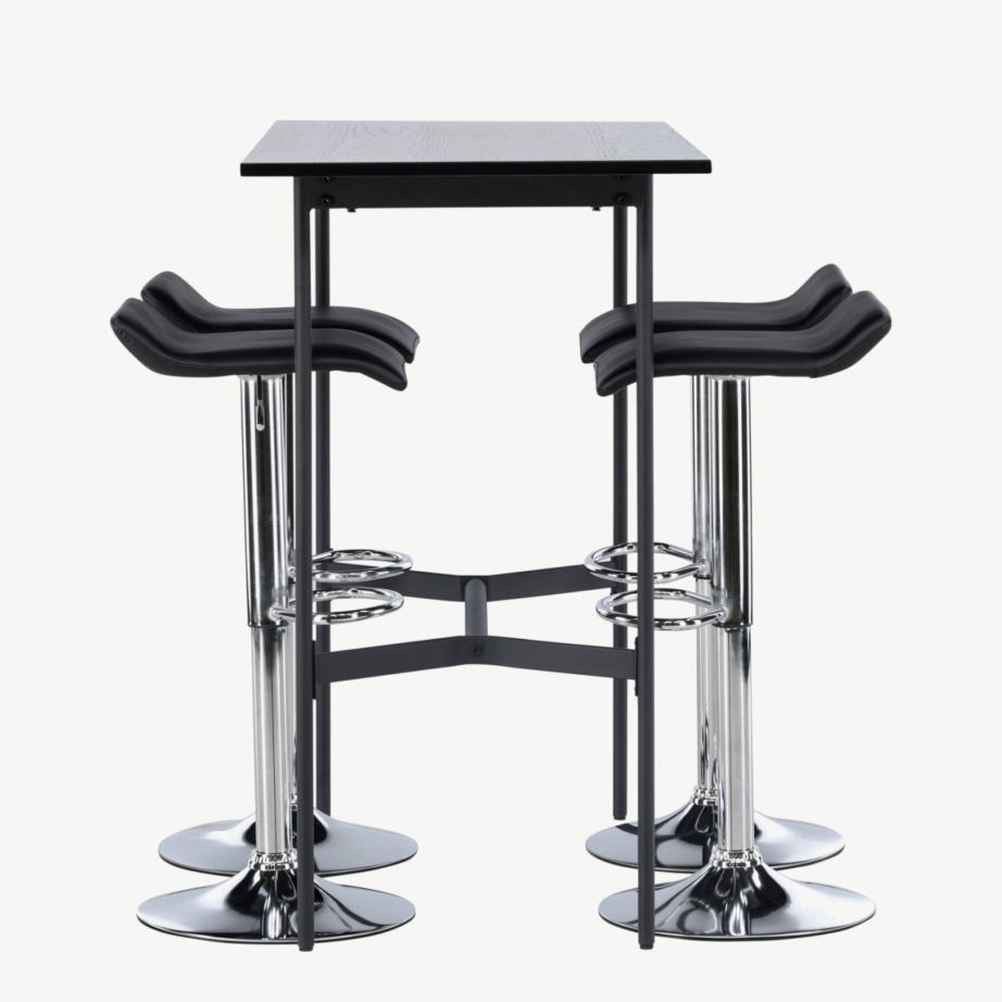 Must baarilaud Rax ja must kunstnahast baaritool Jonna (kroomitud teras, 120×60 cm), GR23693 – 2
