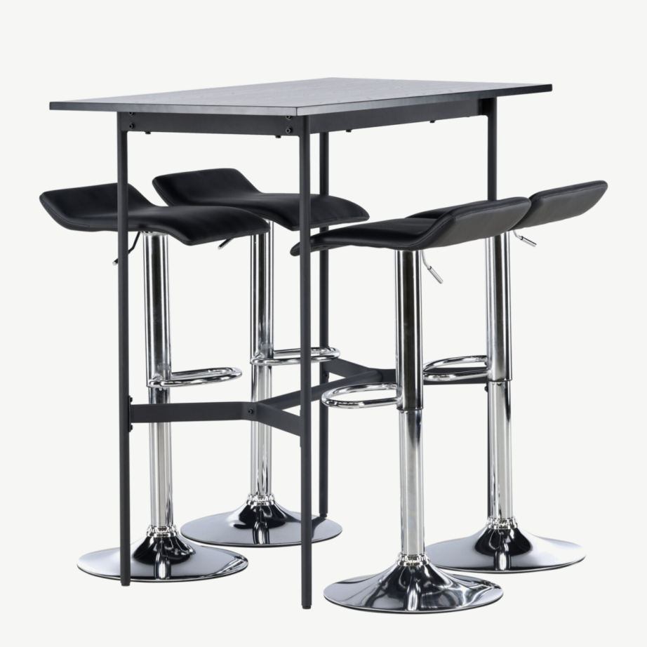 Must baarilaud Rax ja must kunstnahast baaritool Jonna (kroomitud teras, 120×60 cm), GR23693 – 3
