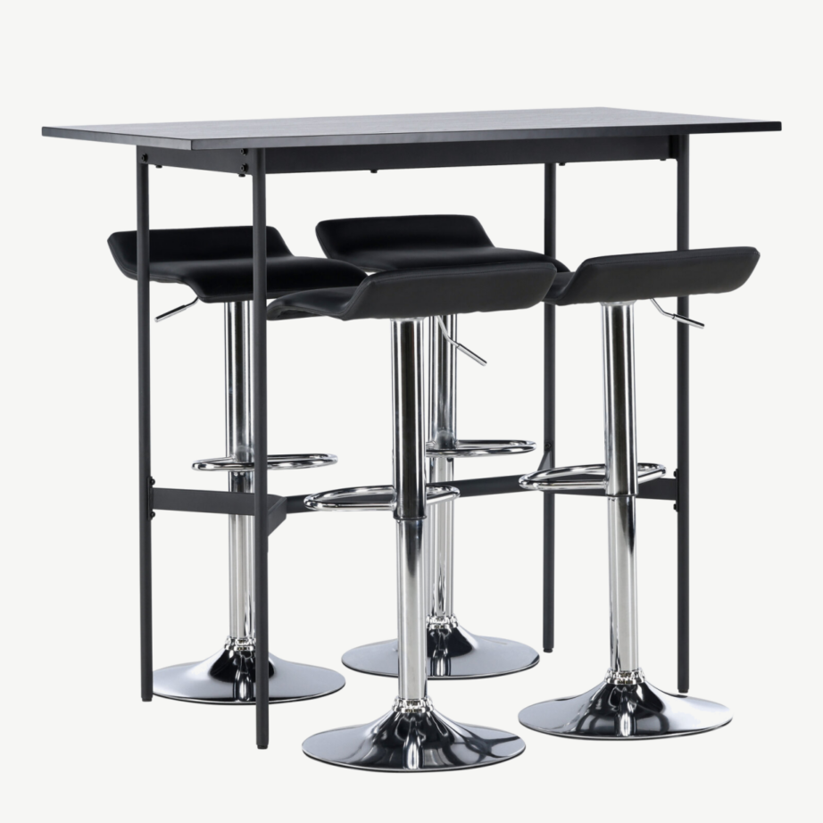 Must baarilaud Rax ja must kunstnahast baaritool Jonna (kroomitud teras, 120×60 cm), GR23693 – 4