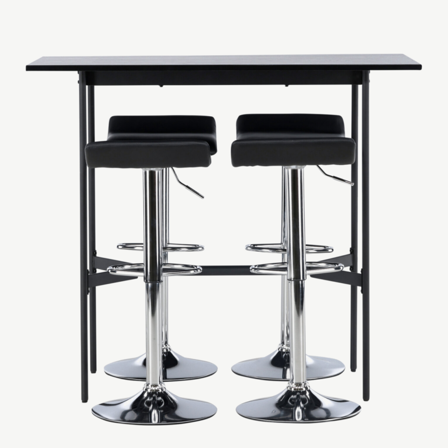 Must baarilaud Rax ja must kunstnahast baaritool Jonna (kroomitud teras, 120×60 cm), GR23693 – 5