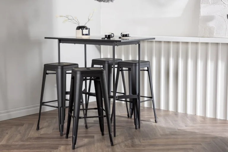 Must minimalistlik baarikomplekt Rax MDF lauaga ja terasest Tempe baaritoolidega (120x60 cm) - GR23701