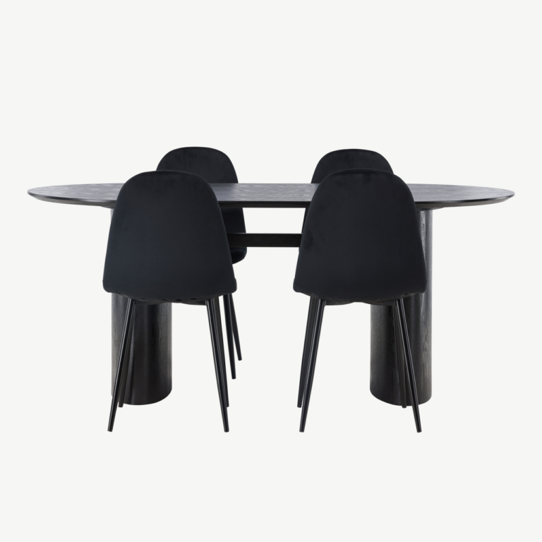 Must ovaalne söögilauakomplekt Isolde ja Polar toolid (MDF, sametpolsterdus) - GR23631