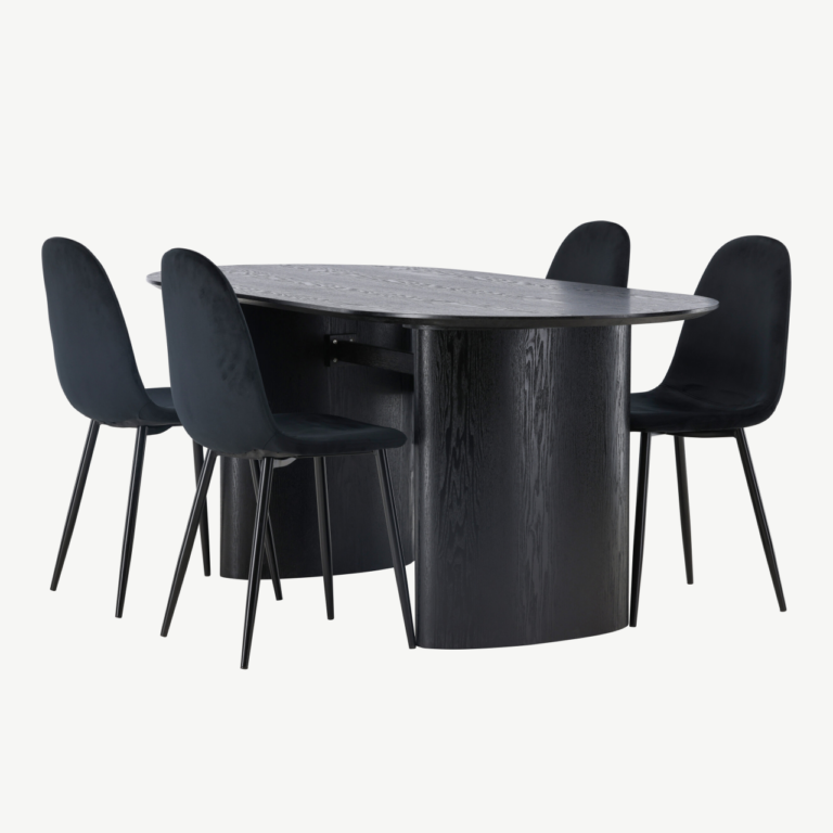 Must ovaalne söögilauakomplekt Isolde ja Polar toolid (MDF, sametpolsterdus) - GR23631