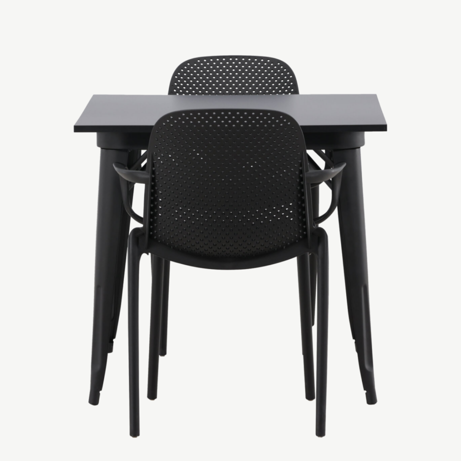 Must ristkülikukujuline söögilaua ja kahe tooliga komplekt Tempe-Baltimore (MDF, plast), GR22994 – 2