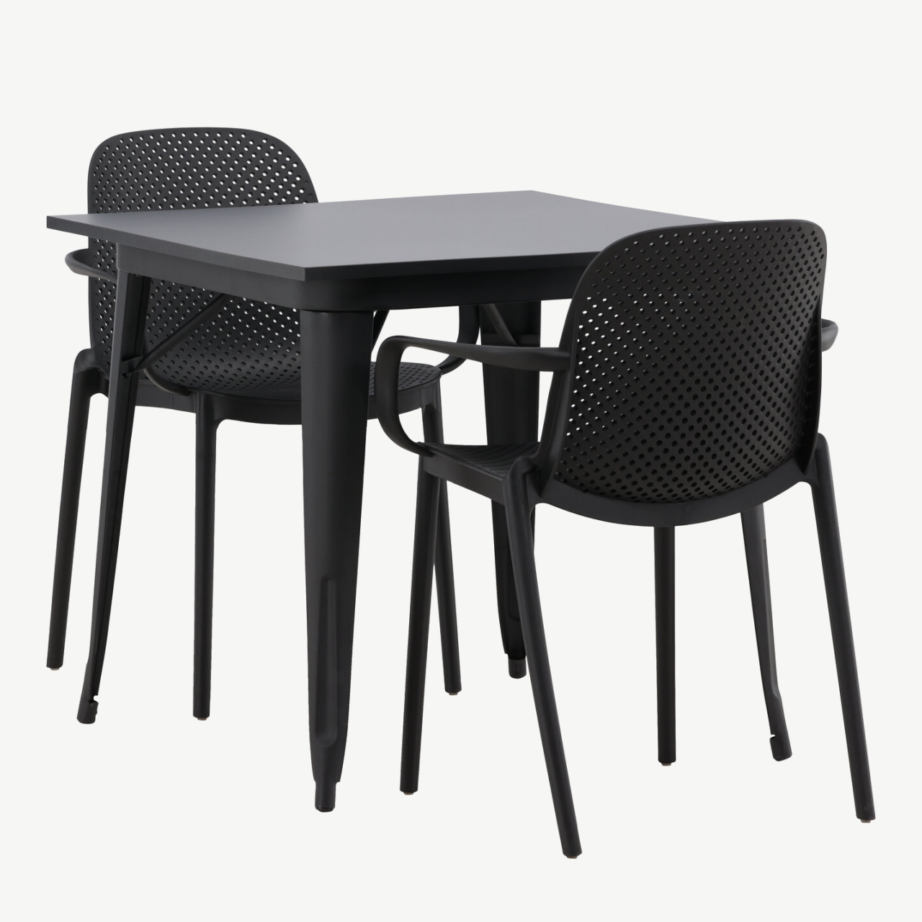 Must ristkülikukujuline söögilaua ja kahe tooliga komplekt Tempe-Baltimore (MDF, plast), GR22994 – 6