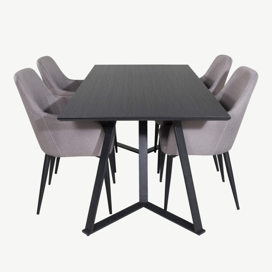 Must ristkülikukujuline söögilauakomplekt Marina kuue halli Comfort tooliga, GR24042 – 2