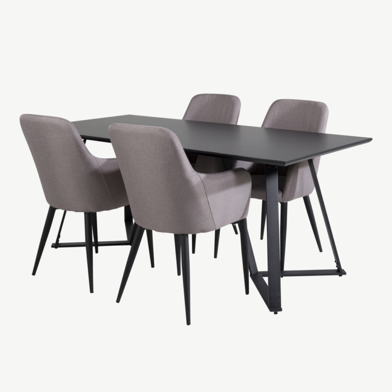 Must ristkülikukujuline söögilauakomplekt Marina kuue halli Comfort tooliga - GR24042