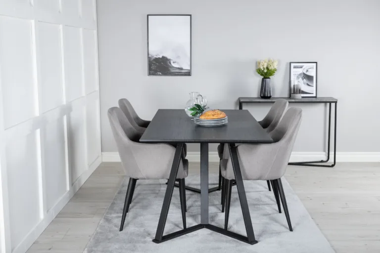 Must ristkülikukujuline söögilauakomplekt Marina kuue halli Comfort tooliga - GR24042