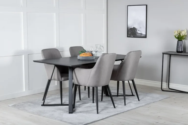 Must ristkülikukujuline söögilauakomplekt Marina kuue halli Comfort tooliga - GR24042