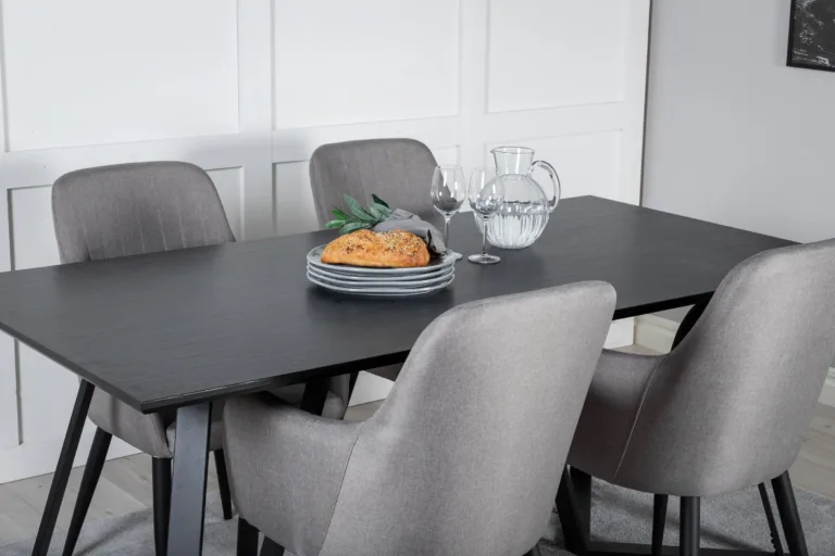 Must ristkülikukujuline söögilauakomplekt Marina kuue halli Comfort tooliga - GR24042