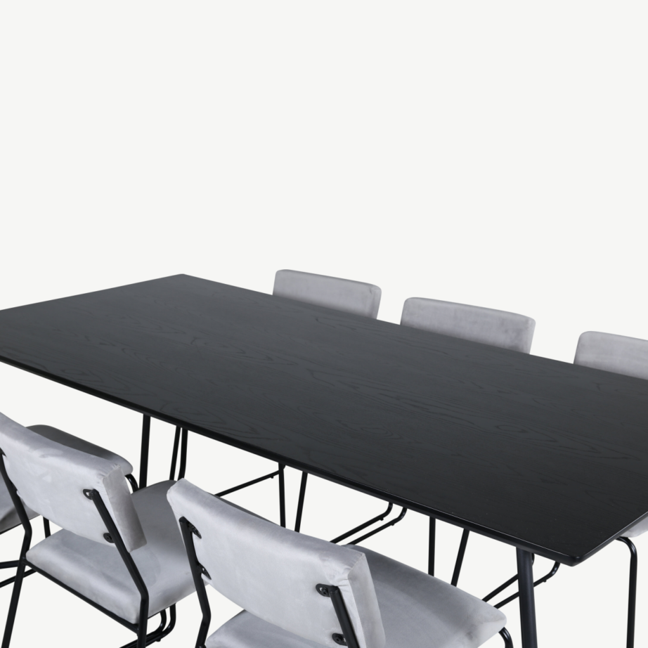 Must ristkülikukujuline söögilaud Petra 6 halli velvetkangaga tooliga, GR22334 – 3