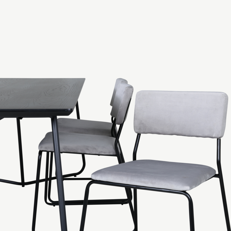 Must ristkülikukujuline söögilaud Petra 6 halli velvetkangaga tooliga, GR22334 – 4