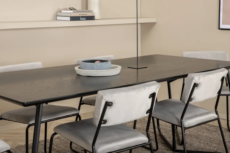 Must ristkülikukujuline söögilaud Petra 6 halli velvetkangaga tooliga, GR22334 – 7