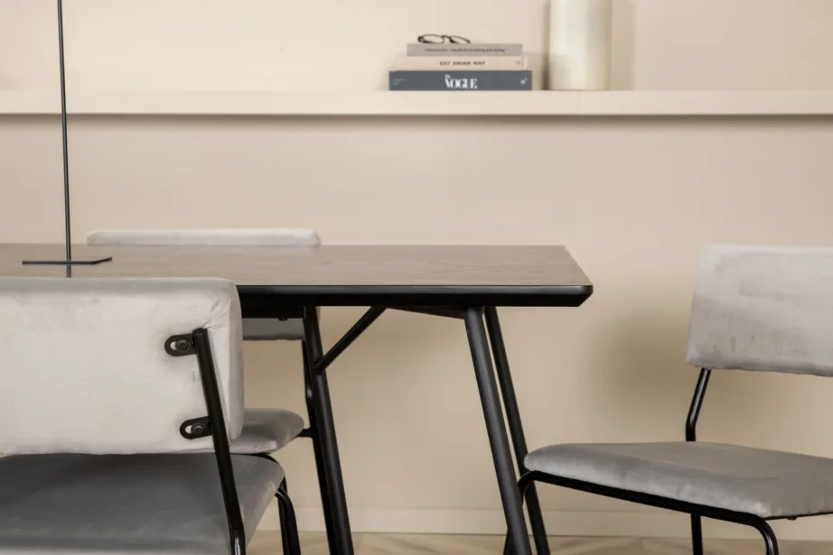 Must ristkülikukujuline söögilaud Petra 6 halli velvetkangaga tooliga, GR22334 – 8