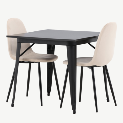 Must ristkülikukujuline söögilaud Tempe kahe beeži velvetist tooliga - GR22938