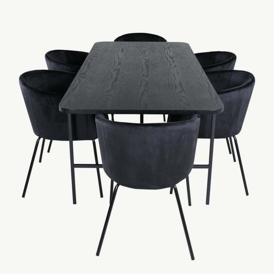 Must ristkülikukujuline söögilaud Uno ja 6 sametist Berit tooli, GR22409 – 2