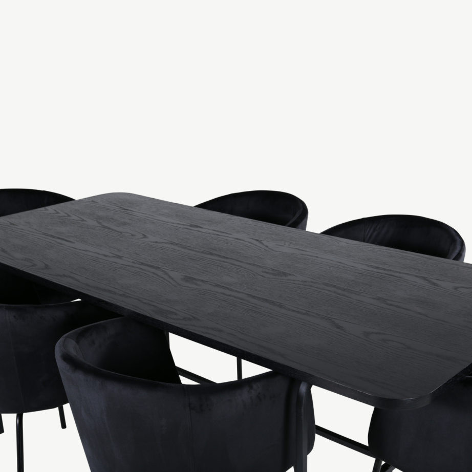 Must ristkülikukujuline söögilaud Uno ja 6 sametist Berit tooli, GR22409 – 3