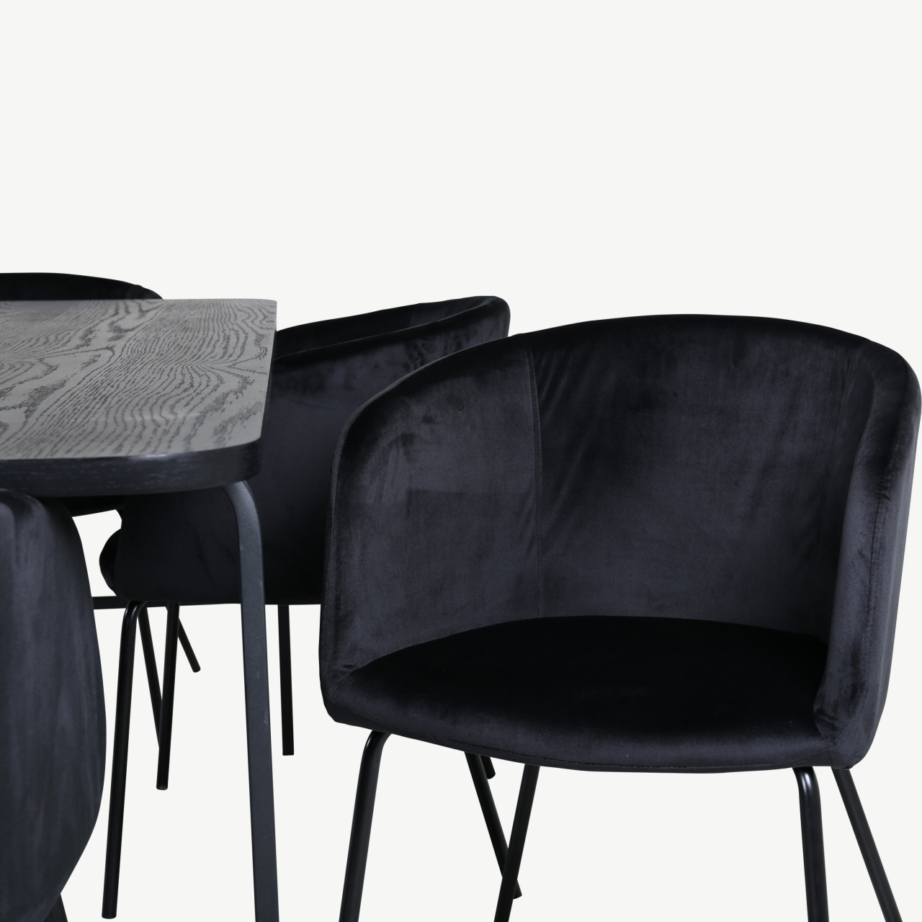 Must ristkülikukujuline söögilaud Uno ja 6 sametist Berit tooli, GR22409 – 4