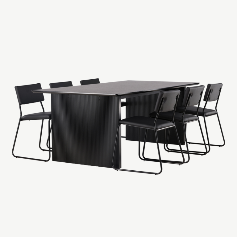 Must ristkülikukujuline söögilaud Vail ja 6 Kenth tooli (MDF, PU nahk) - GR22909
