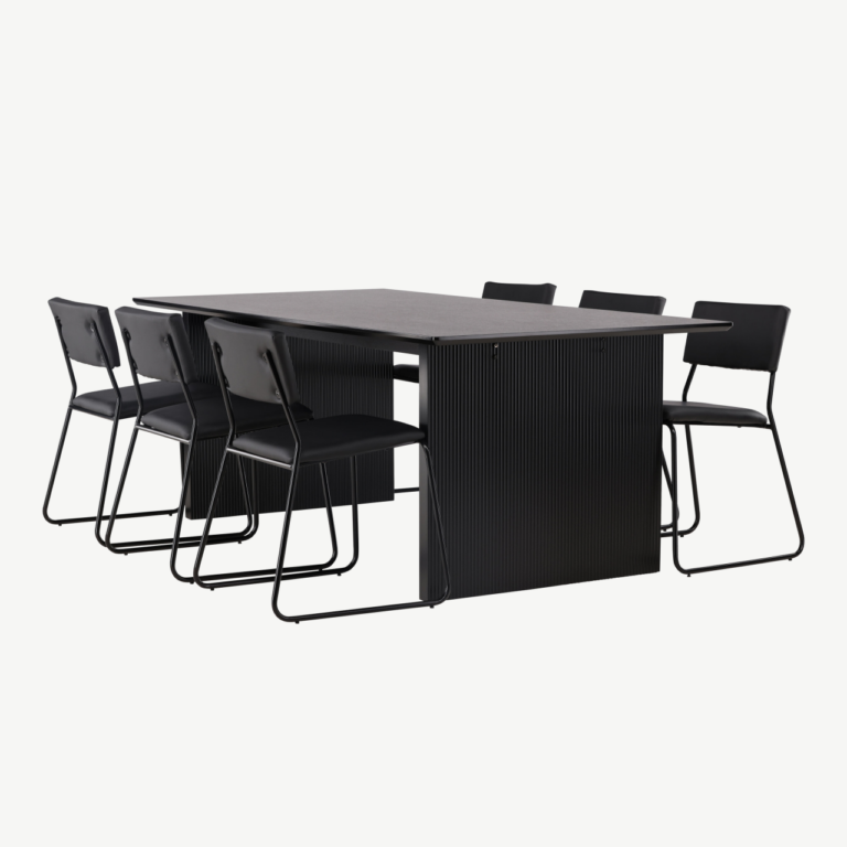 Must ristkülikukujuline söögilaud Vail ja 6 Kenth tooli (MDF, PU nahk) - GR22909