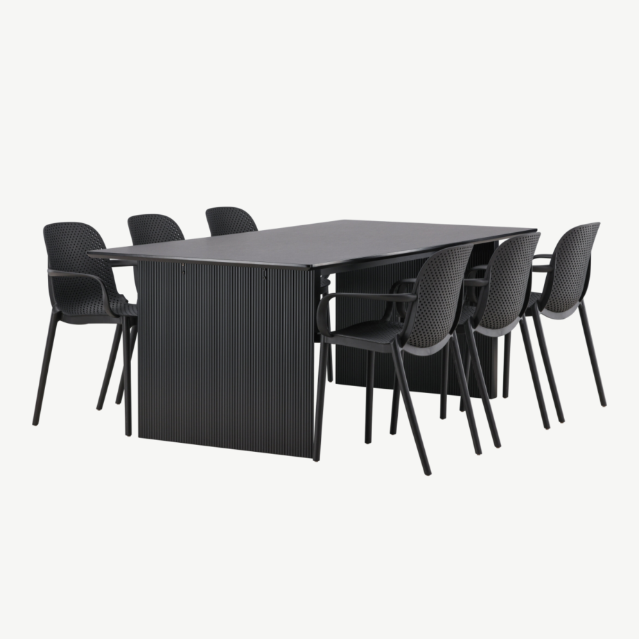 Must ristkülikukujuline söögilaud Vail ja 6 musta plastikust tooli Baltimore, GR22962 – 3