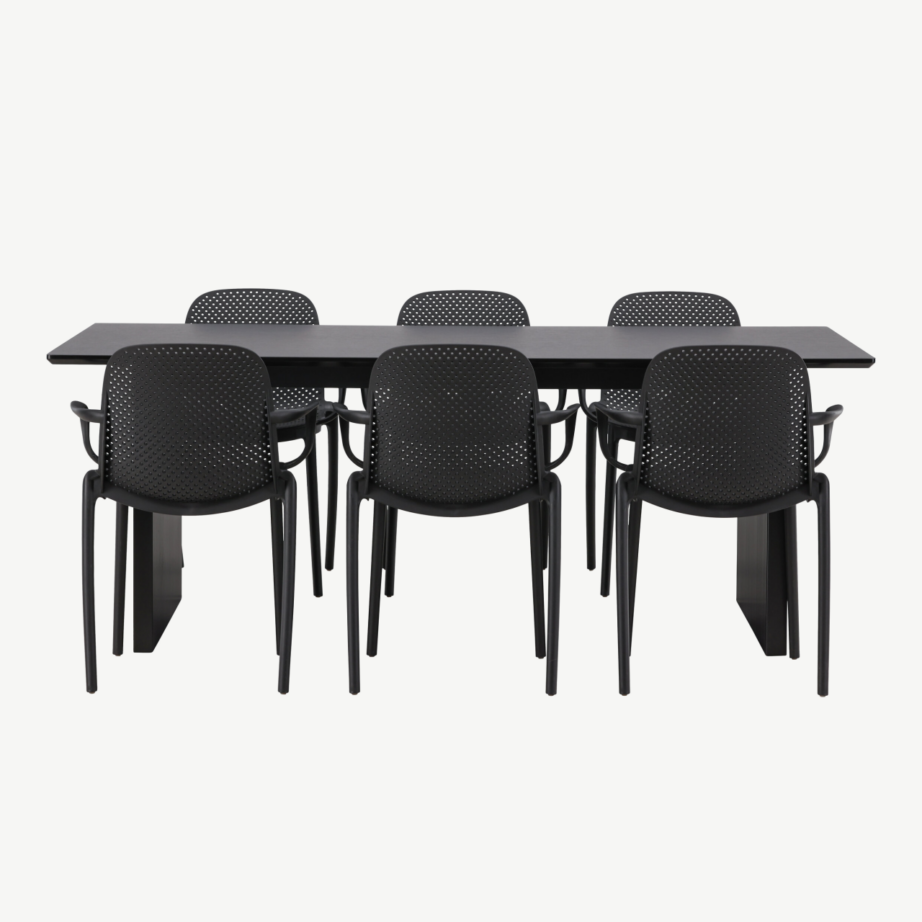 Must ristkülikukujuline söögilaud Vail ja 6 musta plastikust tooli Baltimore, GR22962 – 5
