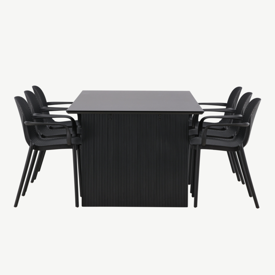 Must ristkülikukujuline söögilaud Vail ja 6 musta plastikust tooli Baltimore, GR22962 – 7