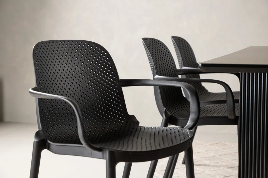 Must ristkülikukujuline söögilaud Vail ja 6 musta plastikust tooli Baltimore, GR22962 – 10