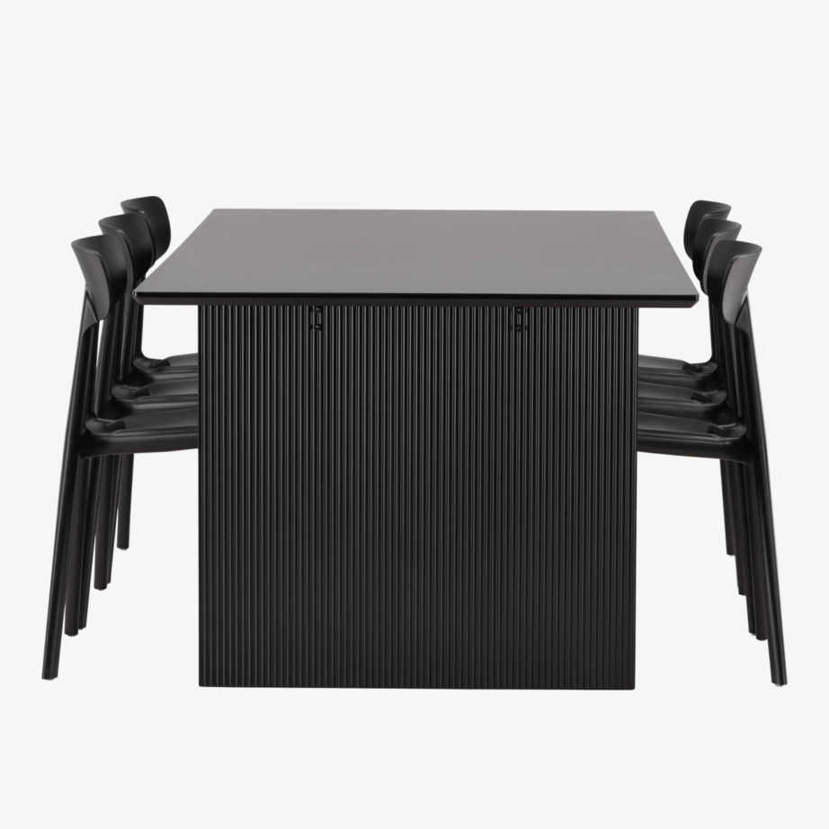 Must ristkülikukujuline söögilaud Vail kuue Ursholmen tooliga (MDF, plastik), GR22977 – 2