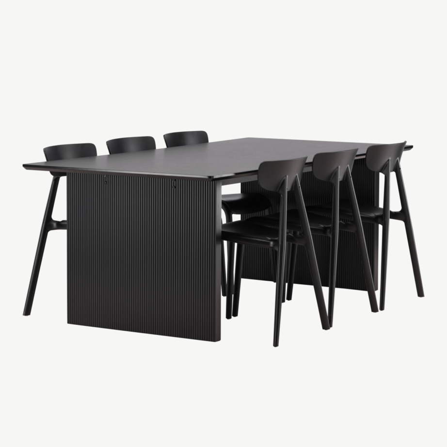 Must ristkülikukujuline söögilaud Vail kuue Ursholmen tooliga (MDF, plastik), GR22977 – 3