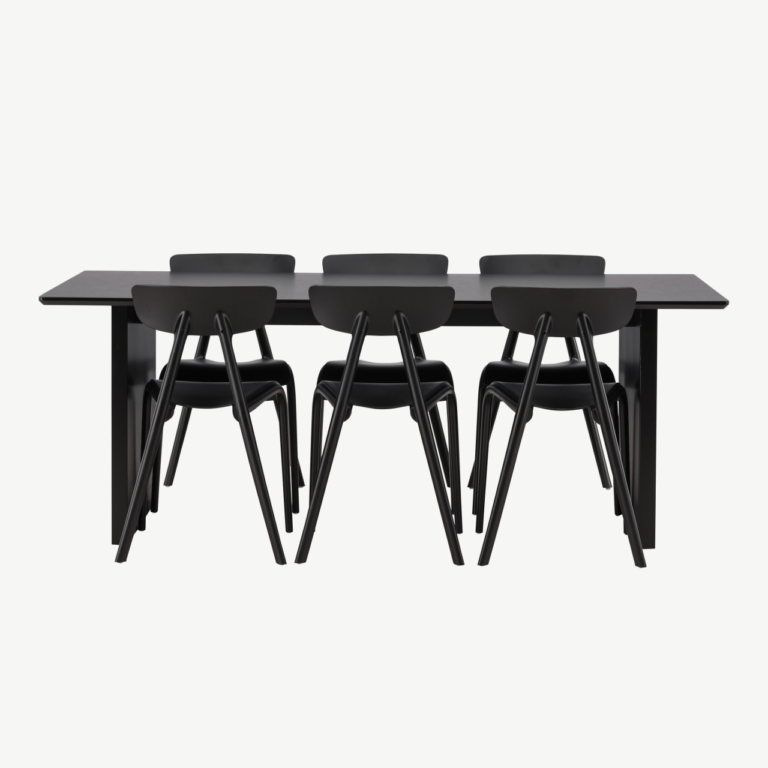 Must ristkülikukujuline söögilaud Vail kuue Ursholmen tooliga (MDF, plastik) - GR22977