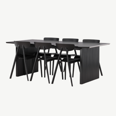 Must ristkülikukujuline söögilaud Vail kuue Ursholmen tooliga (MDF, plastik) - GR22977